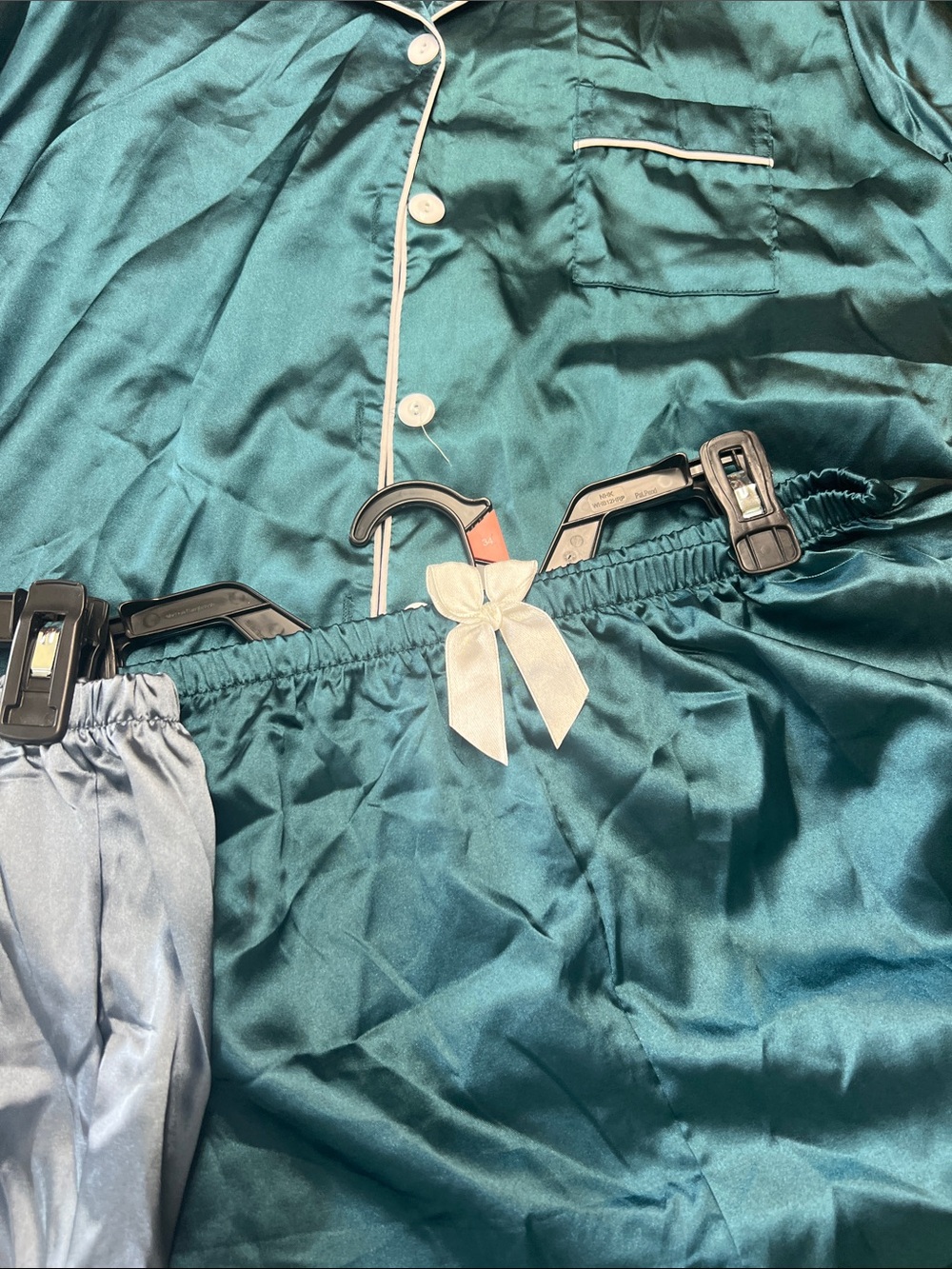2sets Women’s Short Pajama Set in Teal and Silver with Contrast Piping - Picture 2 of 9